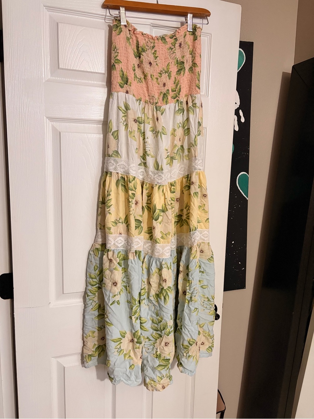 Strapless Floral Tiered Maxi Dress in Pink, Yellow ,Cream, Peach, Light blue